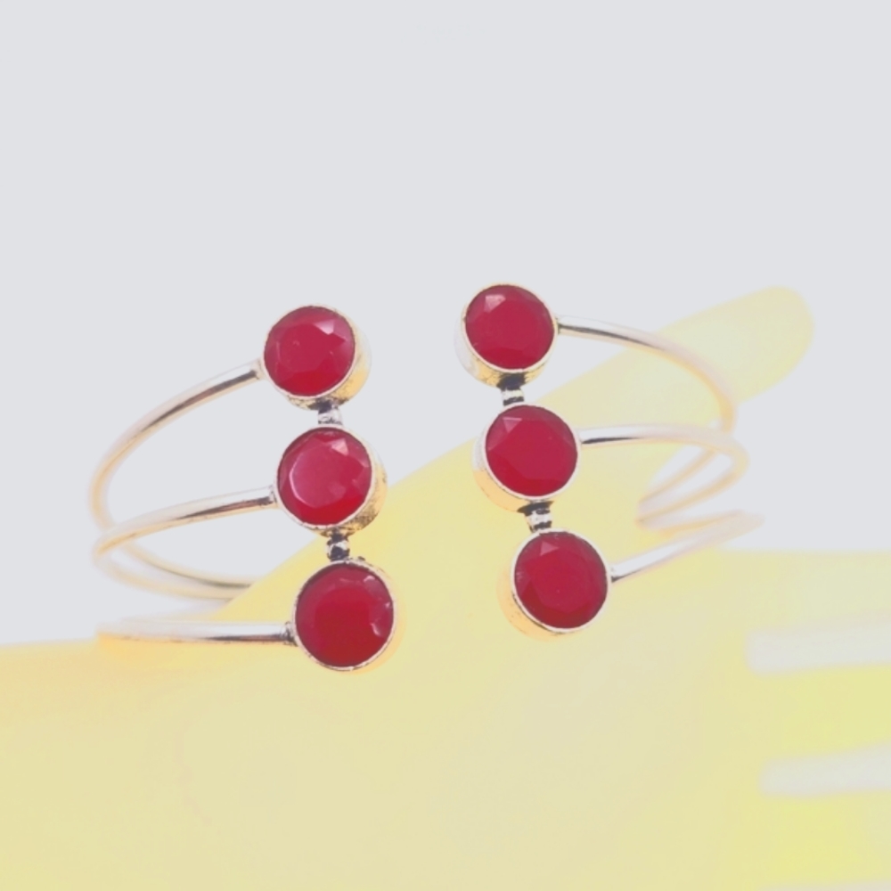 Ruby Natural Untreated Raw Cut 6 Stones 925 Silver Cuff Bracelet